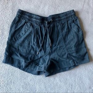 Washed Satin Blue/Gray High Waist Casual Shorts